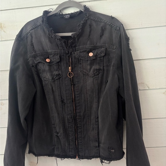 Ashley Stewart Black Distressed Denim Jacket in size 14/17. Great condition! - Picture 5 of 13